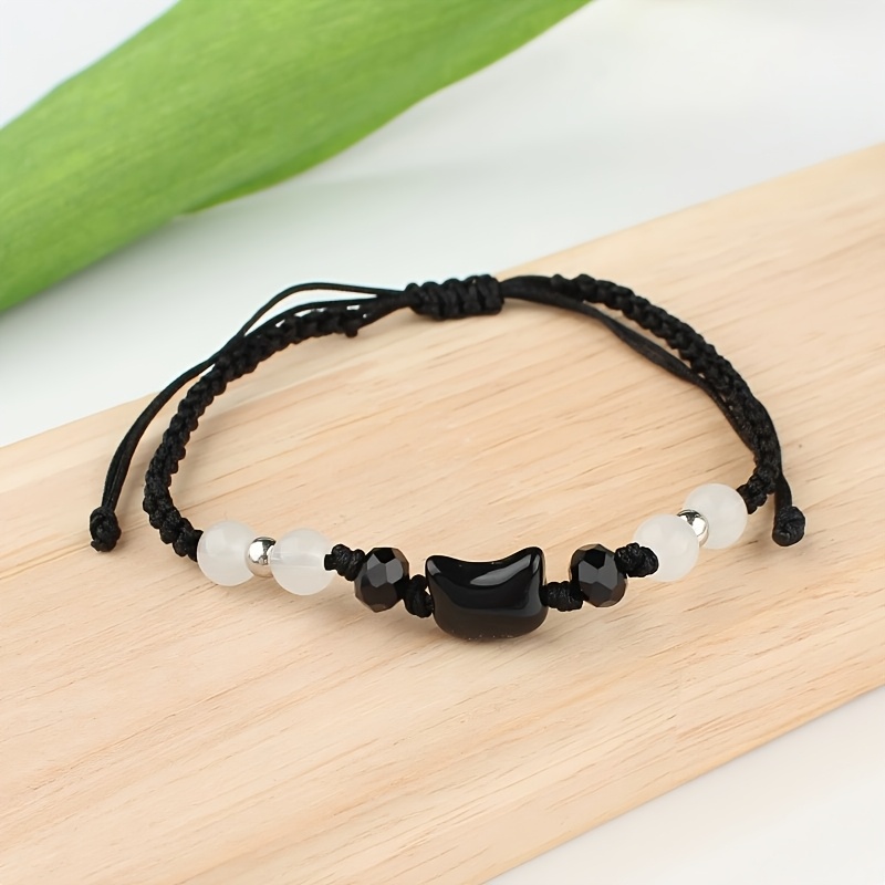 Set of 4 Hand Woven Cat Bracelets, Adjustable Minimalist Fortune Bracelets